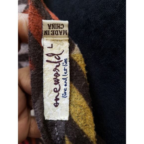 Women's One World Multicolor Tunic Top L Boho V Neck 3/4 Sleeve Stretch Knit - Picture 11 of 12